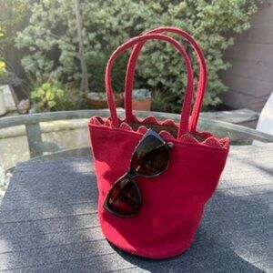 Sandrine Leonard Paris Red Felt Bucket Bag Small Top Handle Purse
